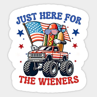 Hot Dog I'm Just Here For The Wieners 4th Of July Sunglasses Monster Truck American Flag Sticker